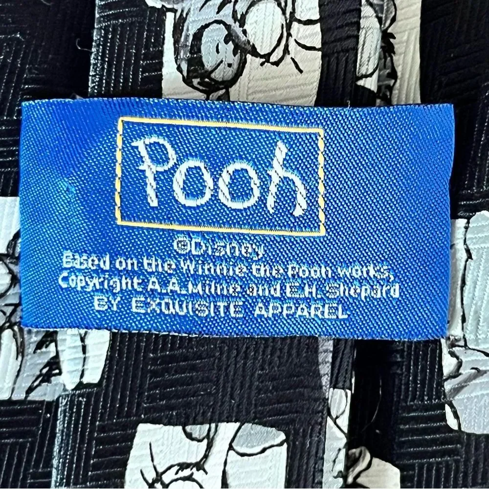 Vintage Disney Neck Tie Winnie the Pooh Black and Gray Neutral Classic Statement